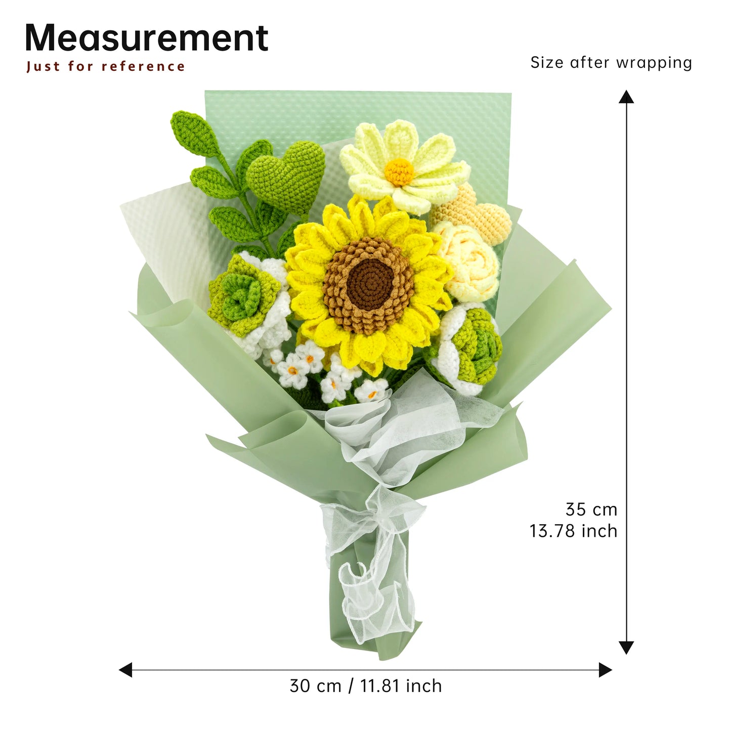 Green Crochet Big Sunflower Rose Heart Bouquet