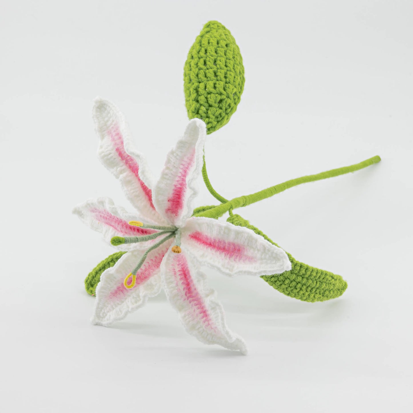 Crochet Pink & White Lily Rose Bouquet