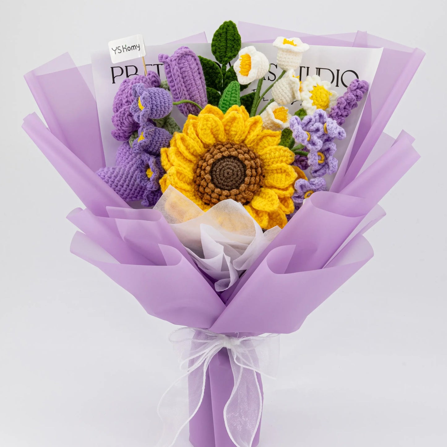 Purple Crochet Big Sunflower Tulip Rose Lavender Bouquet