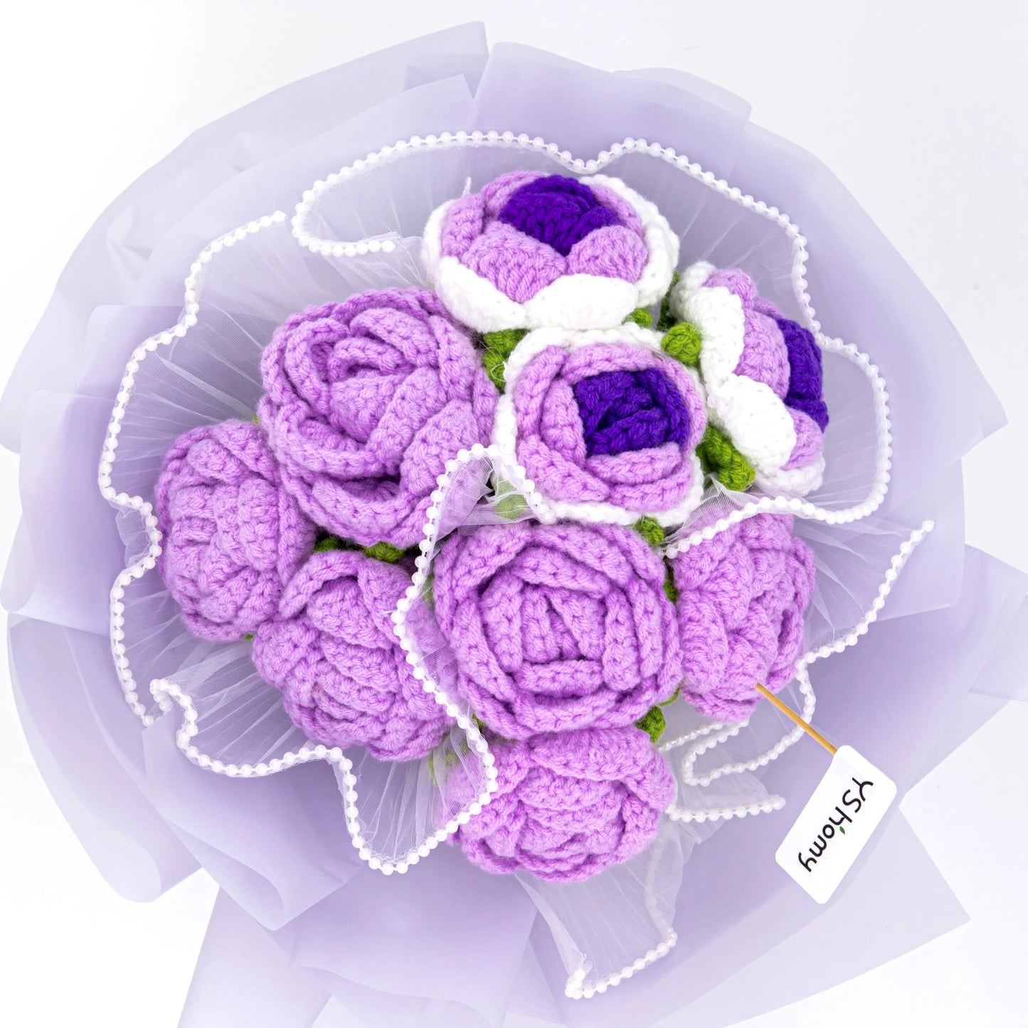 Round Crochet Purple Rose Bouquet
