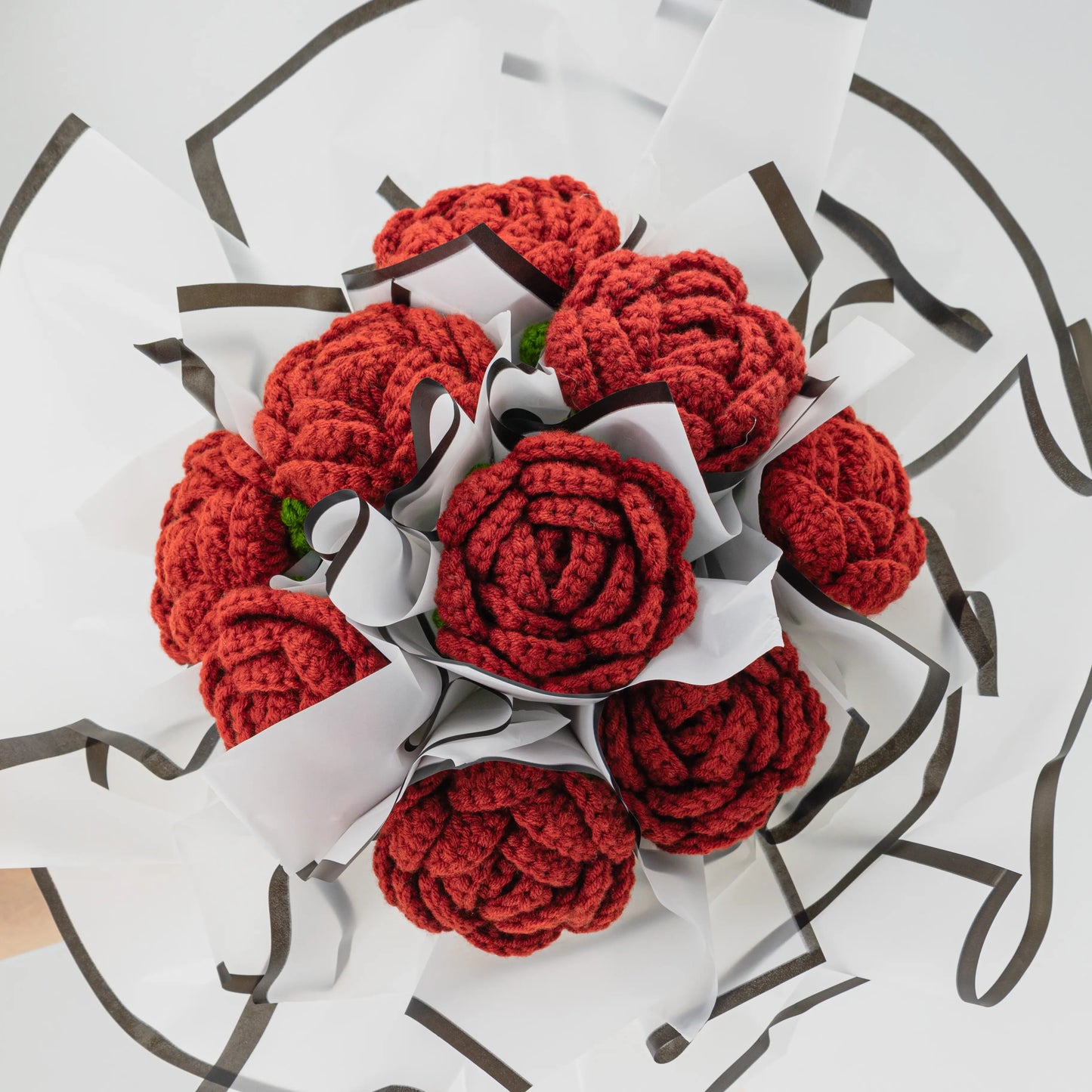 Round Crochet Red Rose Bouquet