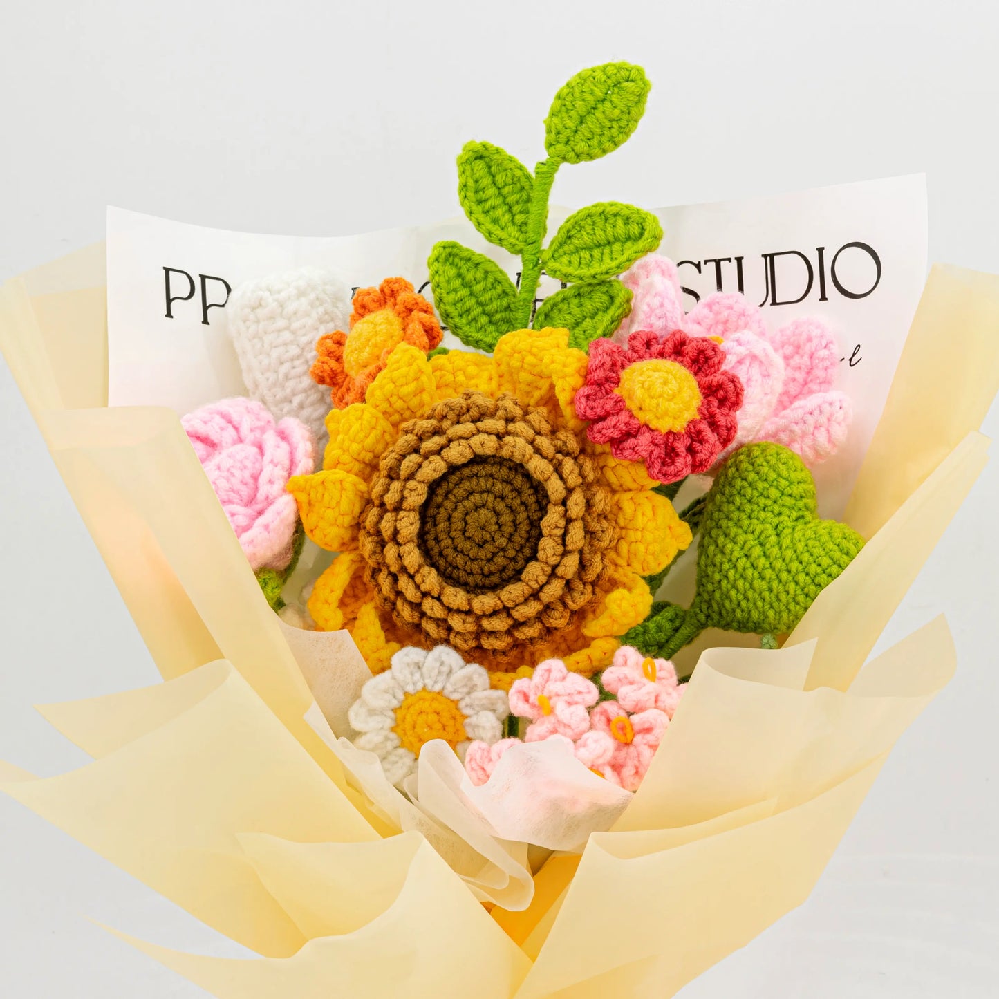 Yellow & Green Crochet Sunflower Rose Daisy Bouquet