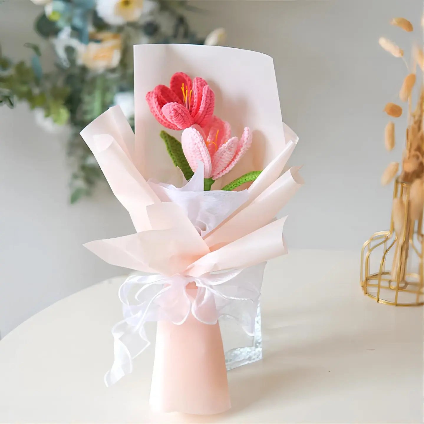 Crochet Pink Open Tulip Bouquet