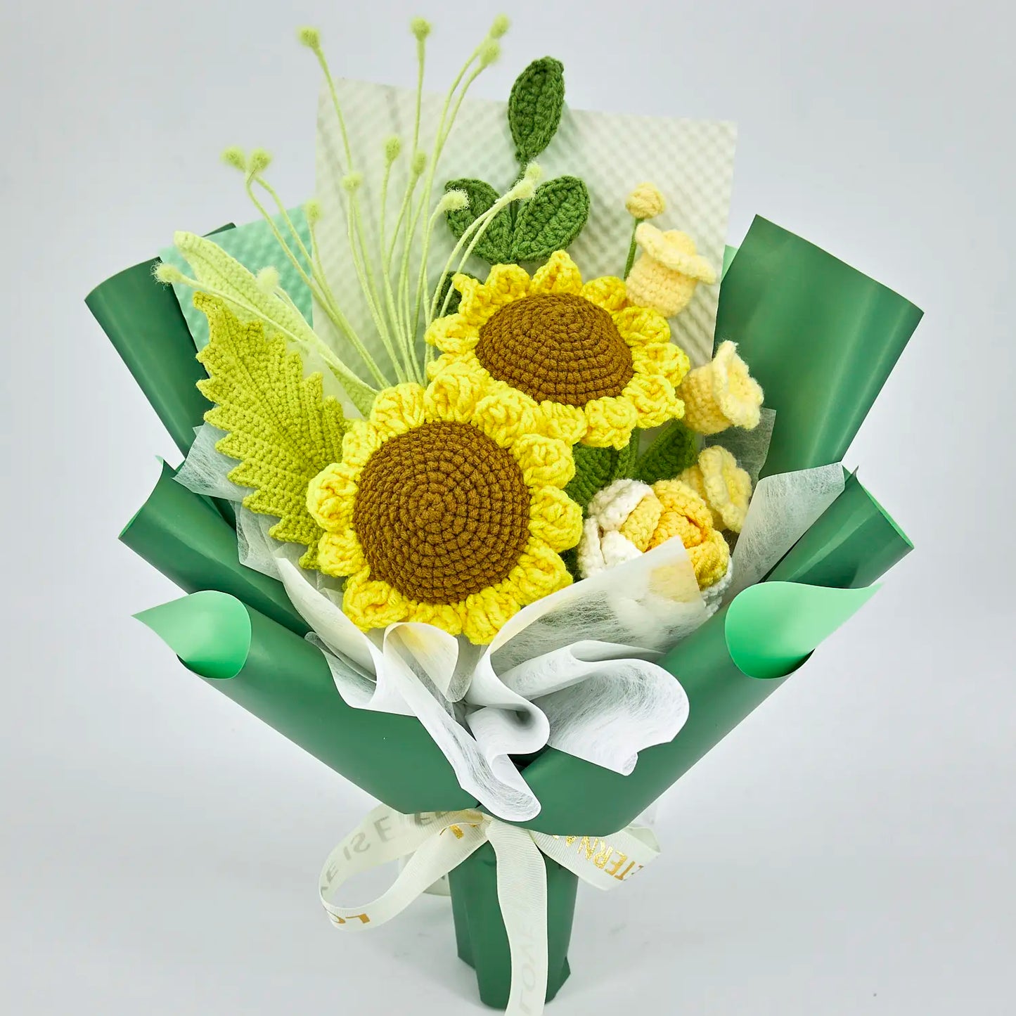 Crochet Sunflower Bouquet with Yellow Wrapping
