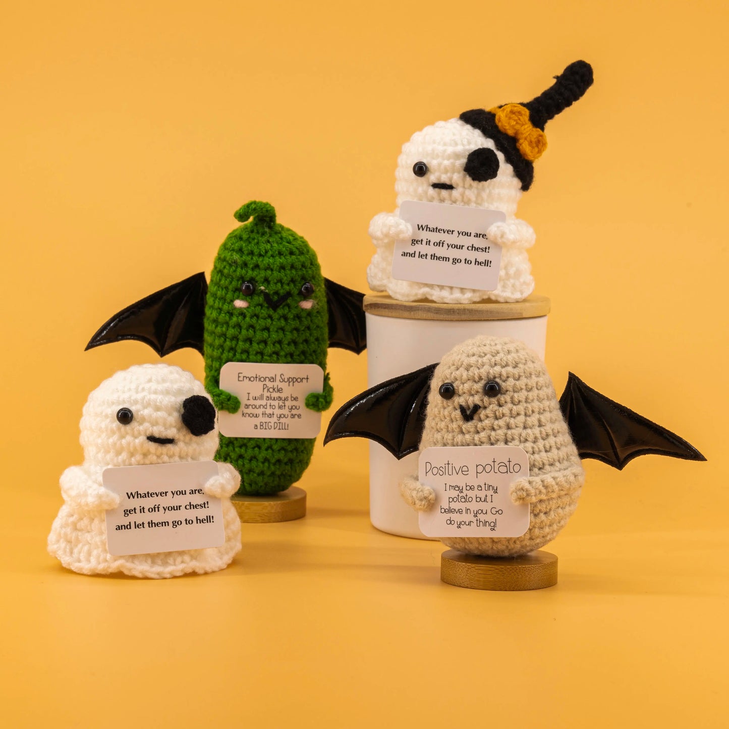 Emotional Support Crochet Ghost Potato Pickle Set