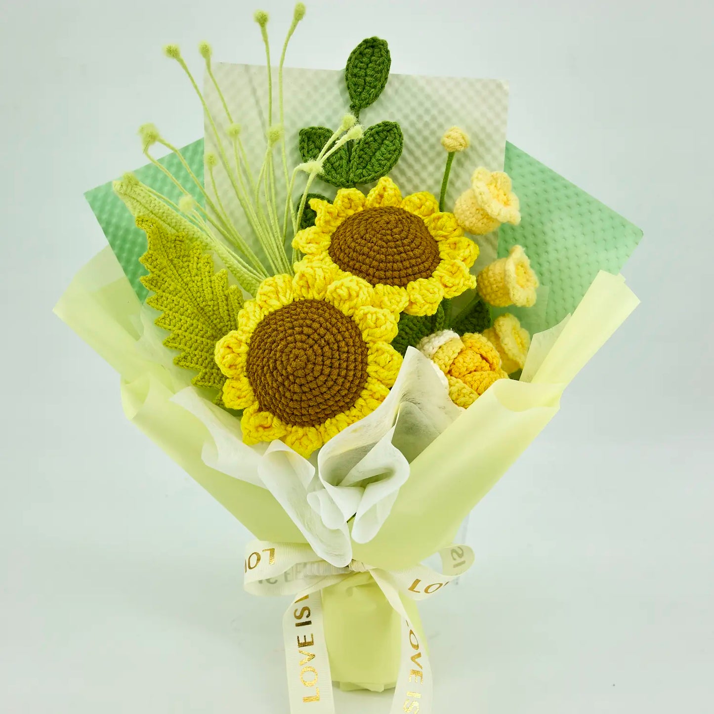 Crochet Sunflower Bouquet with Yellow Wrapping