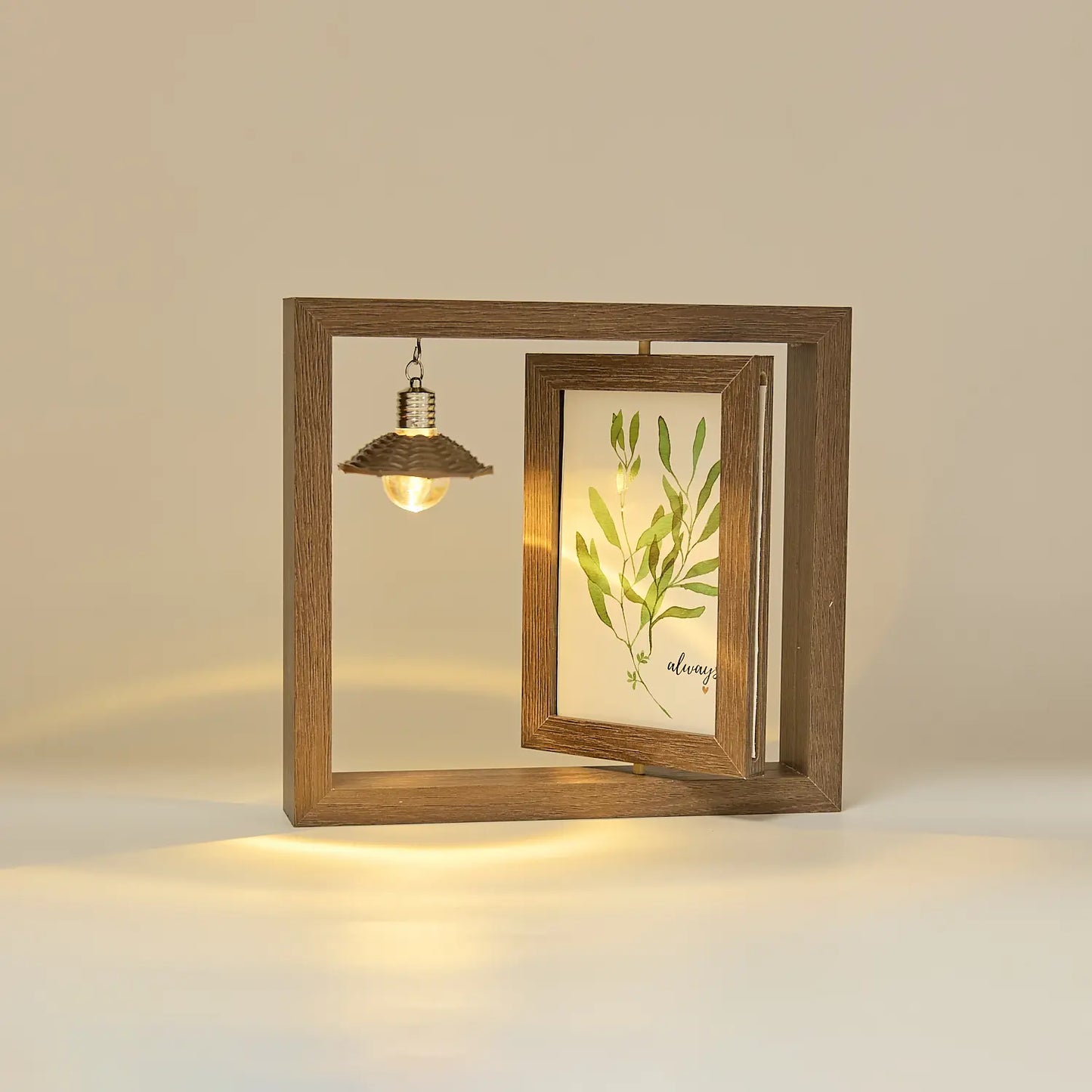 Custom Wooden Photo Frame with Lamp Bulb