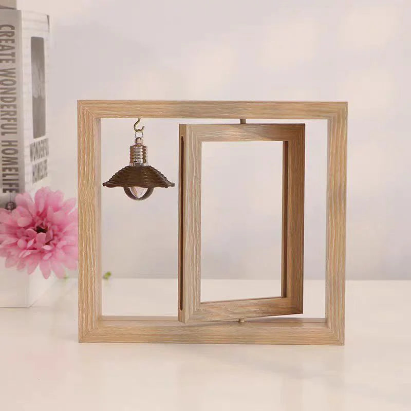 Custom Wooden Photo Frame with Lamp Bulb