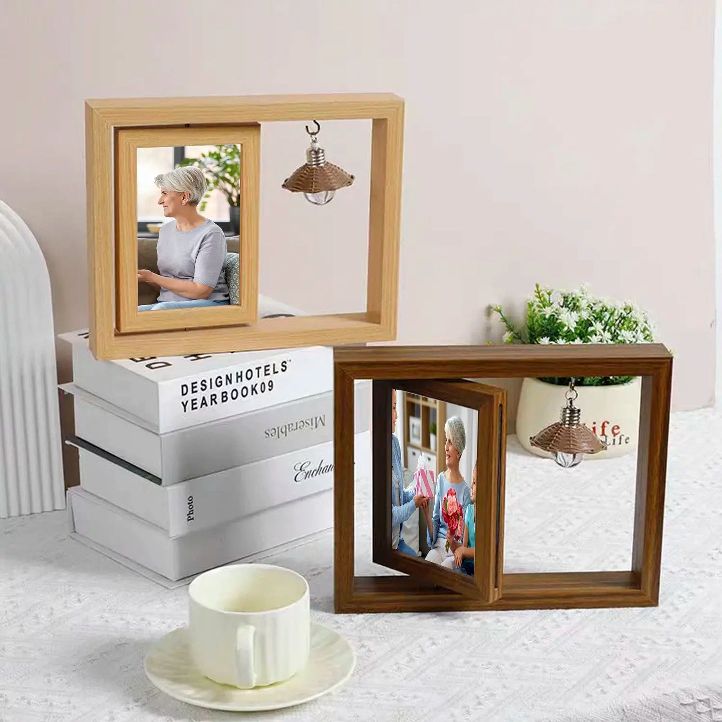 Custom Wooden Photo Frame with Lamp Bulb