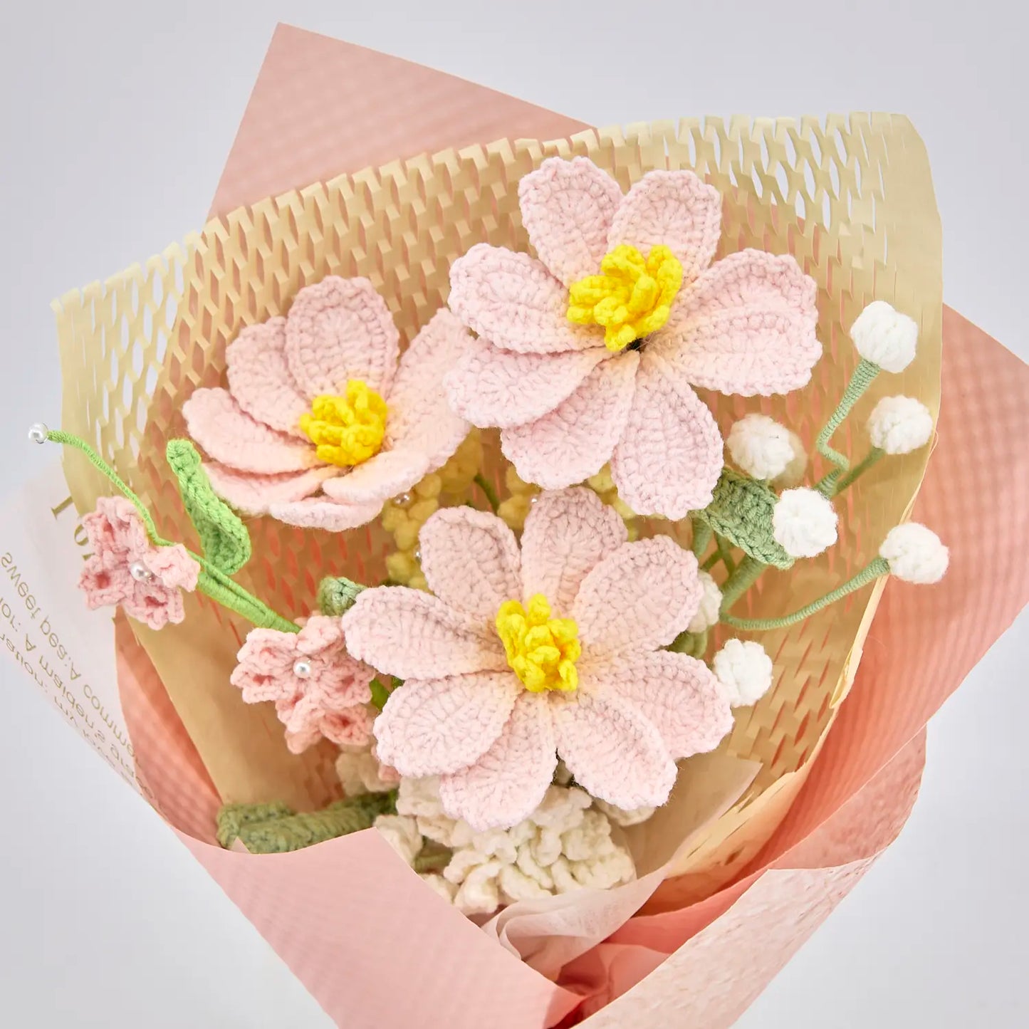 Crochet Pink Galsang Flower Bouquet