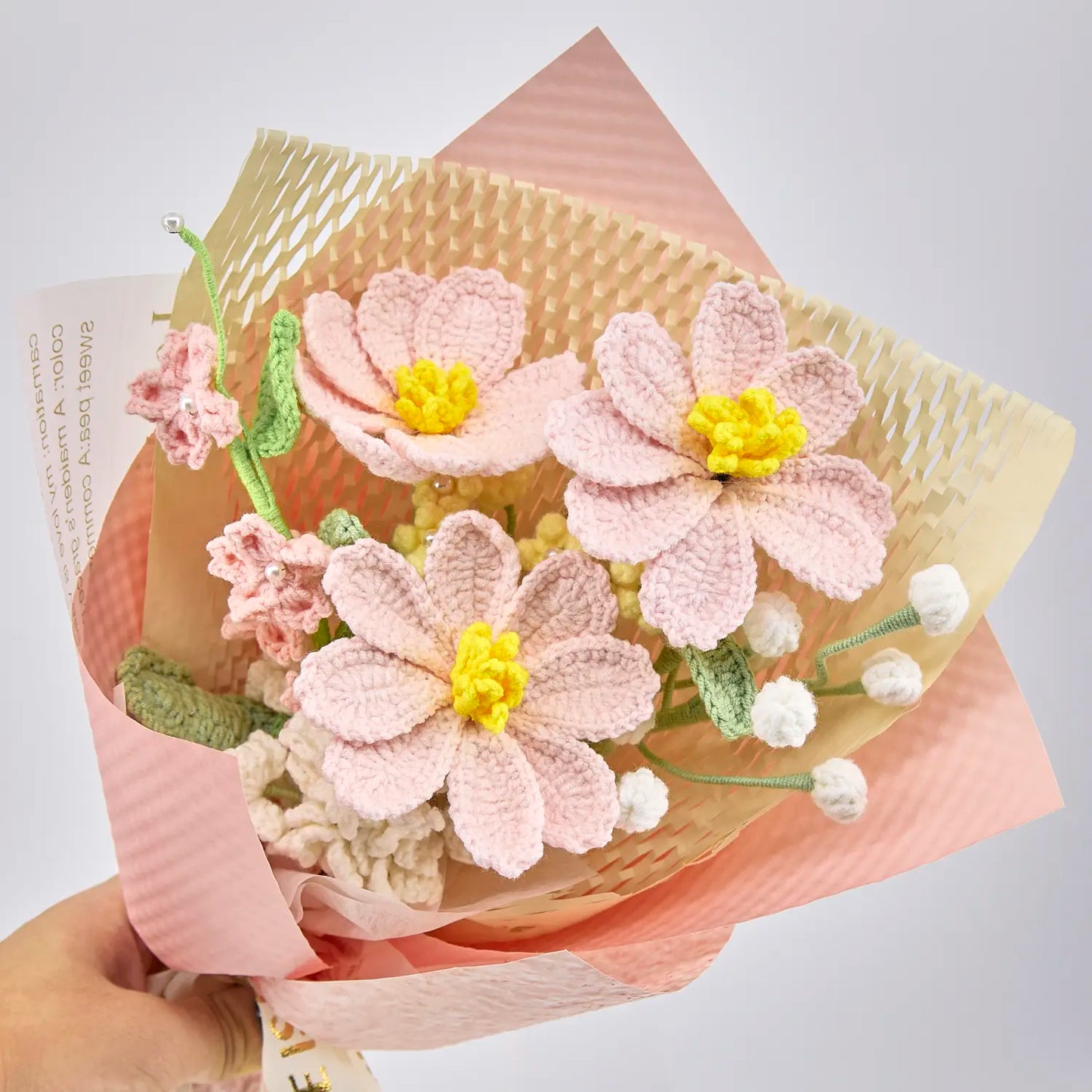 Crochet Pink Galsang Flower Bouquet