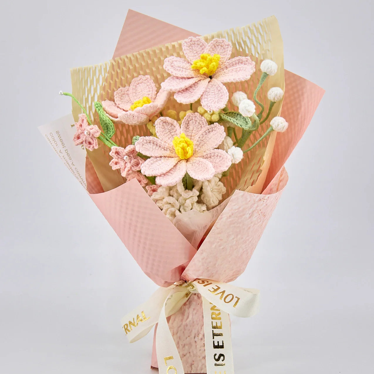 Crochet Pink Galsang Flower Bouquet