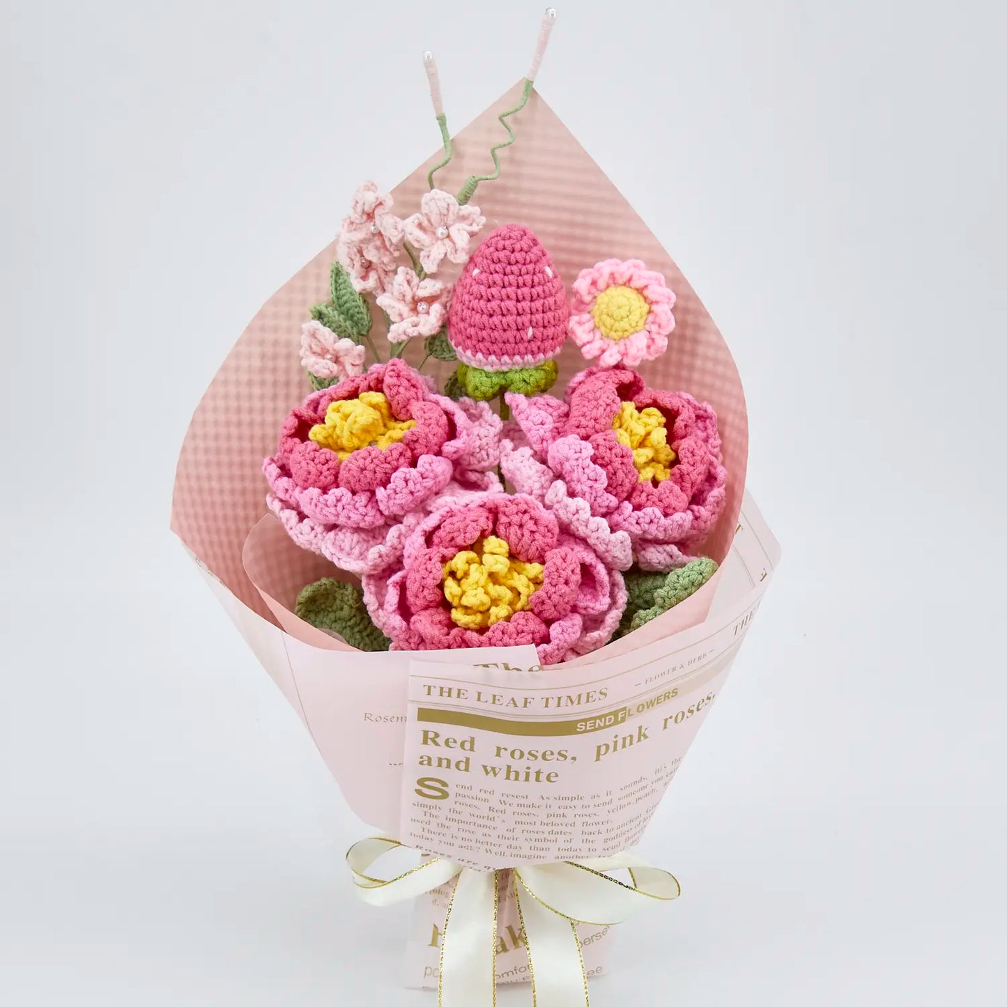 Crochet Peony Strawberry Daisy Bouquet