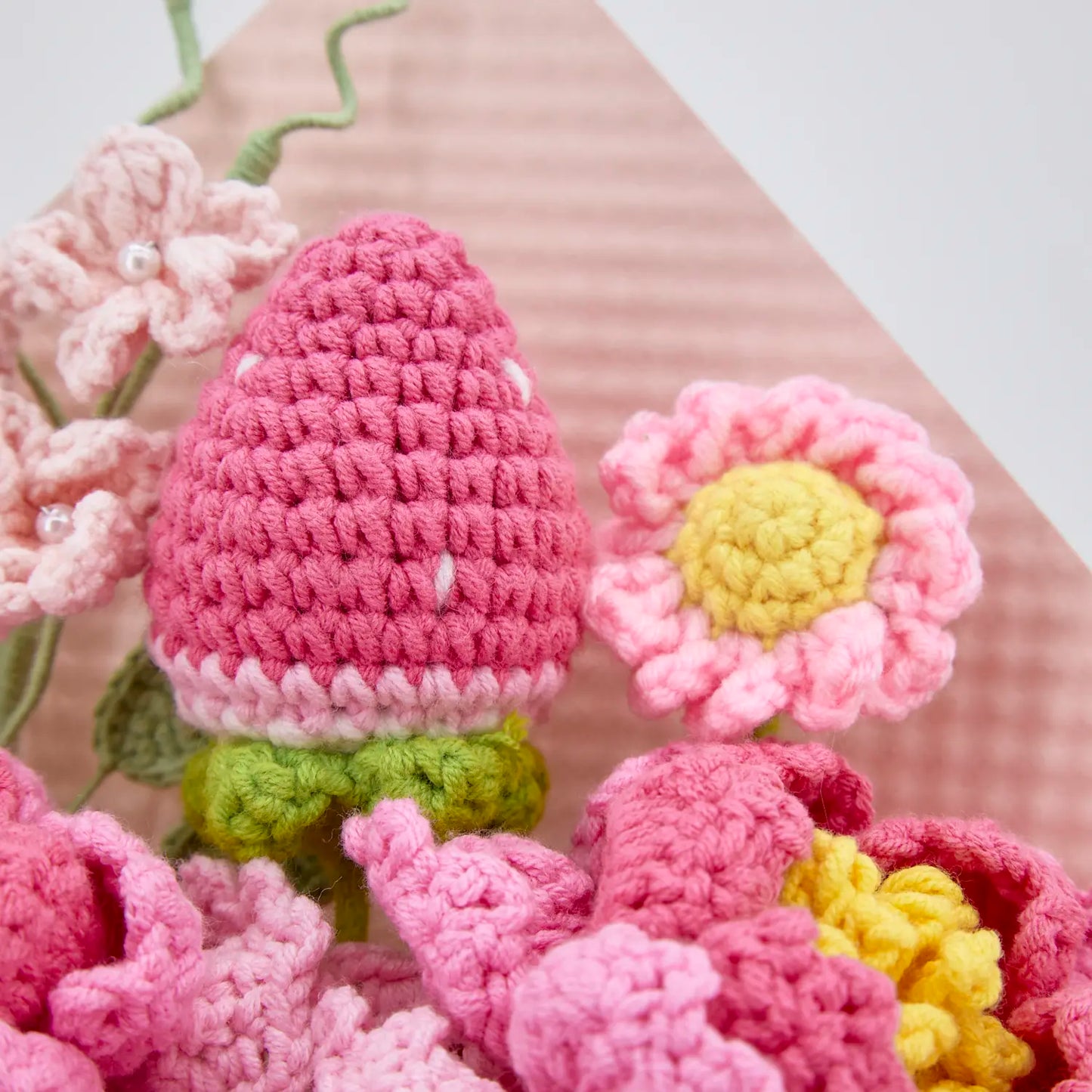 Crochet Peony Strawberry Daisy Bouquet
