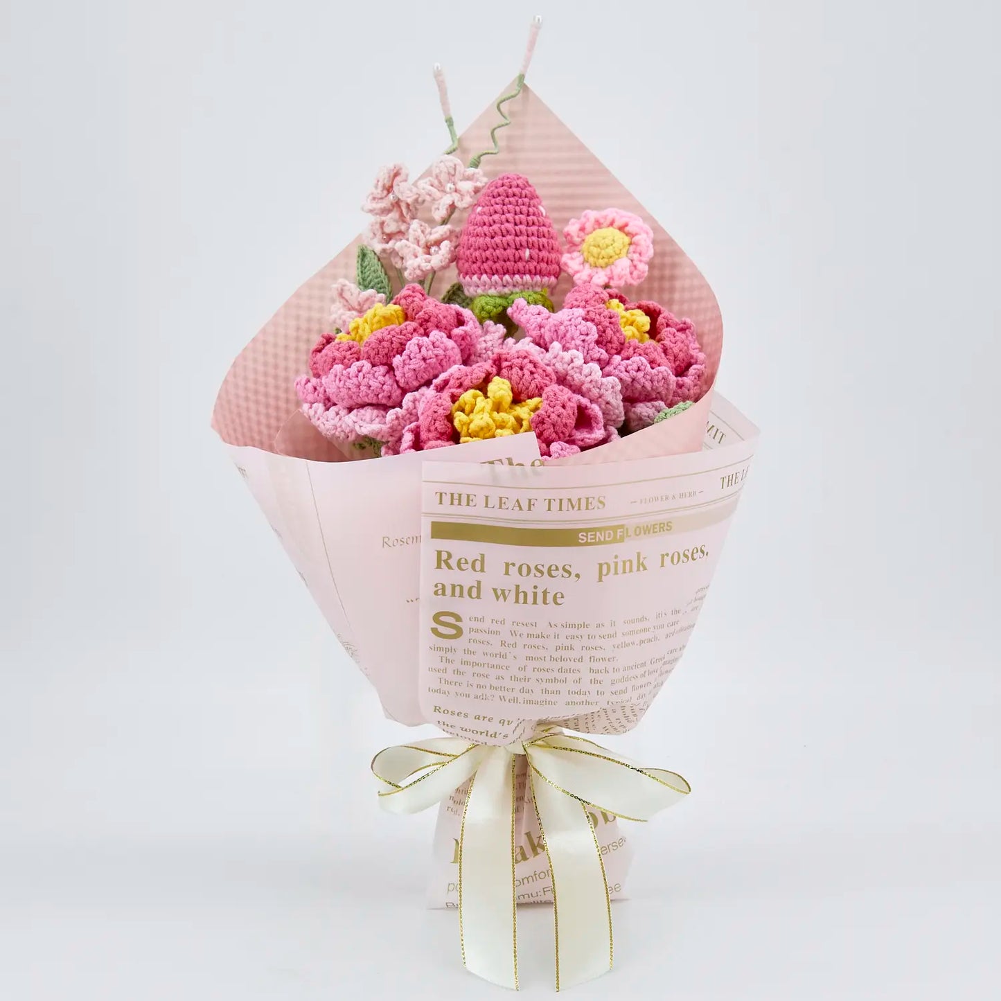 Crochet Peony Strawberry Daisy Bouquet