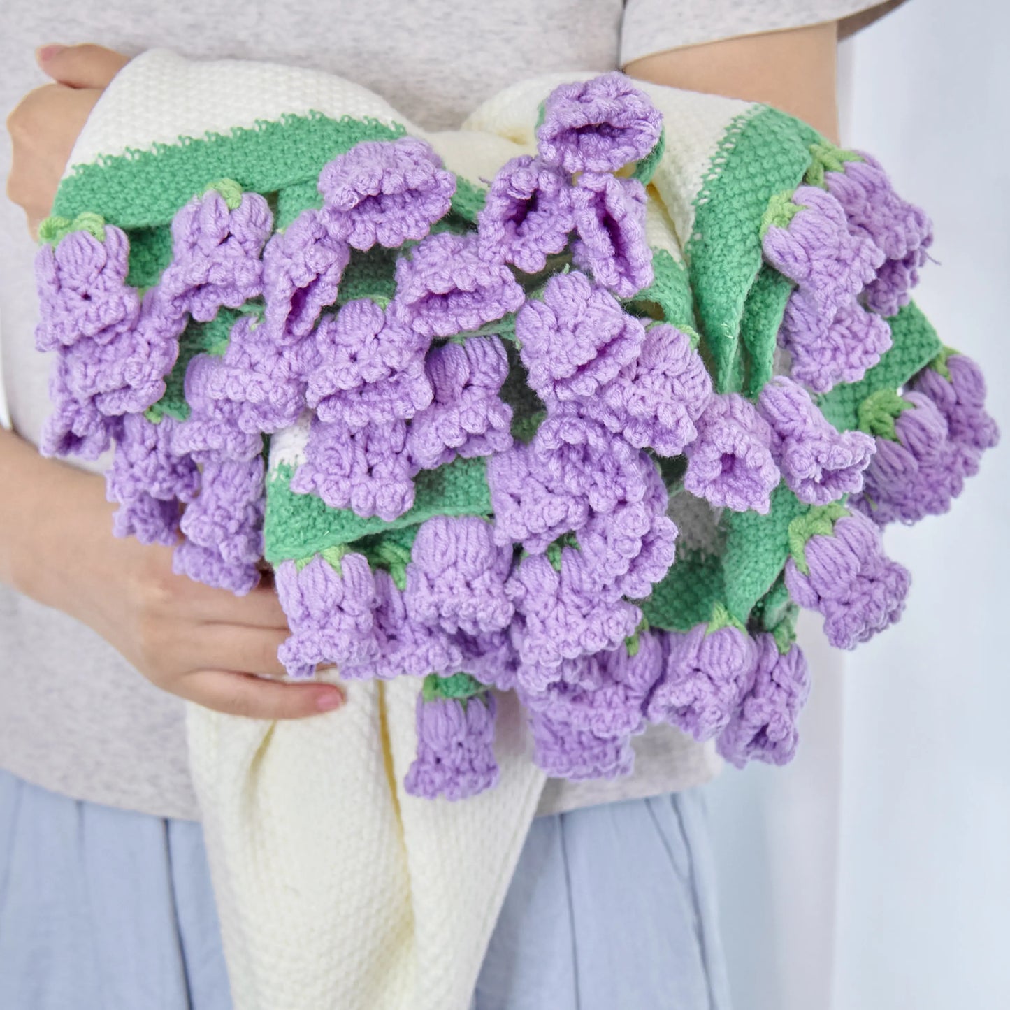 Cashmere Crochet Flower Bouquet Blanket-Purple Flowers