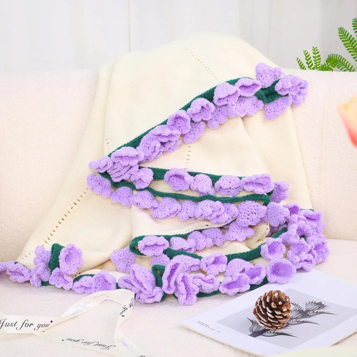 Cashmere Crochet Flower Bouquet Blanket-Purple Flowers