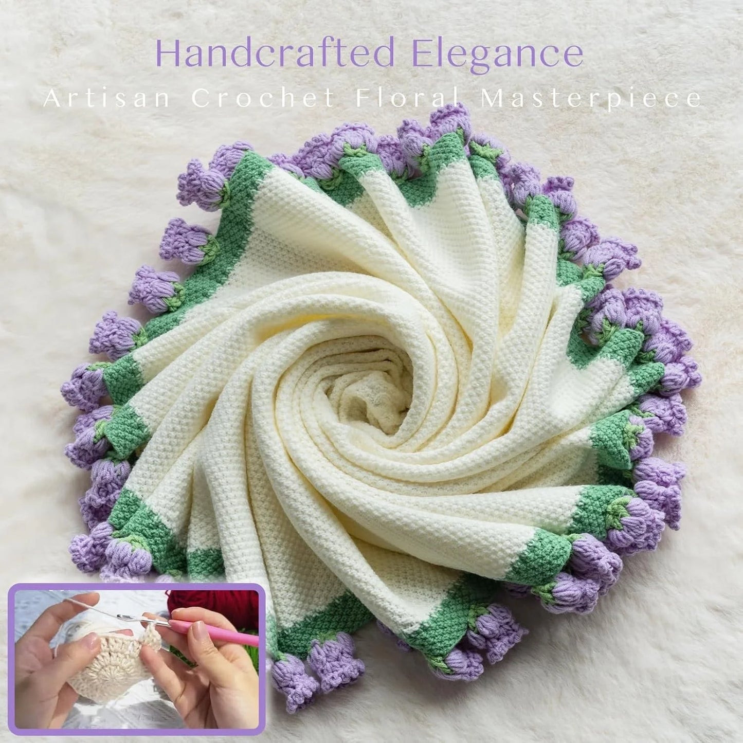 Cashmere Crochet Flower Bouquet Blanket-Purple Flowers