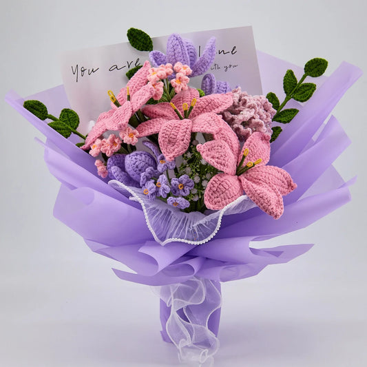 Crochet Pink Lily & Purple Tulip Bouquet