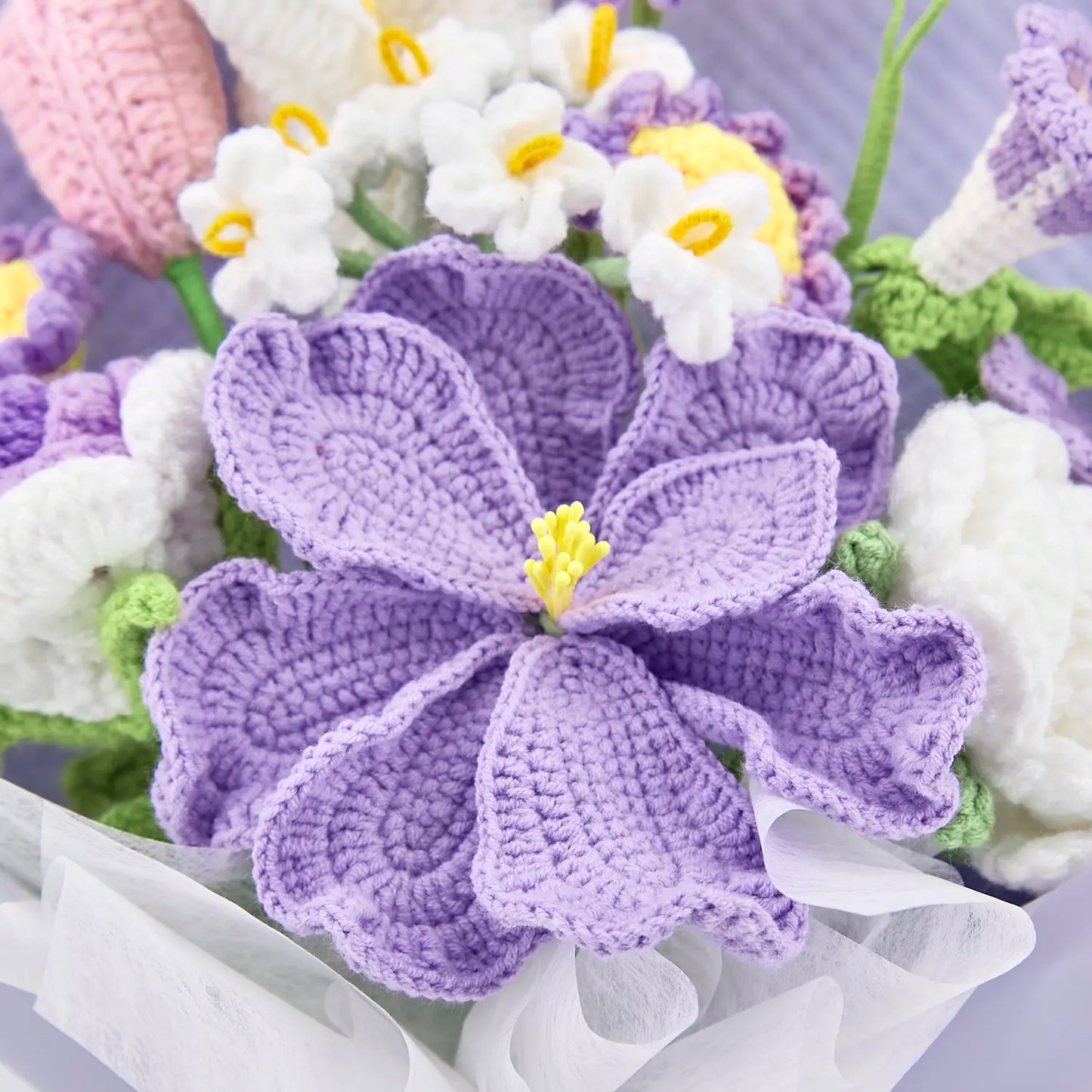 Crochet Eustoma Morning Glory Rose Tulip Bouquet