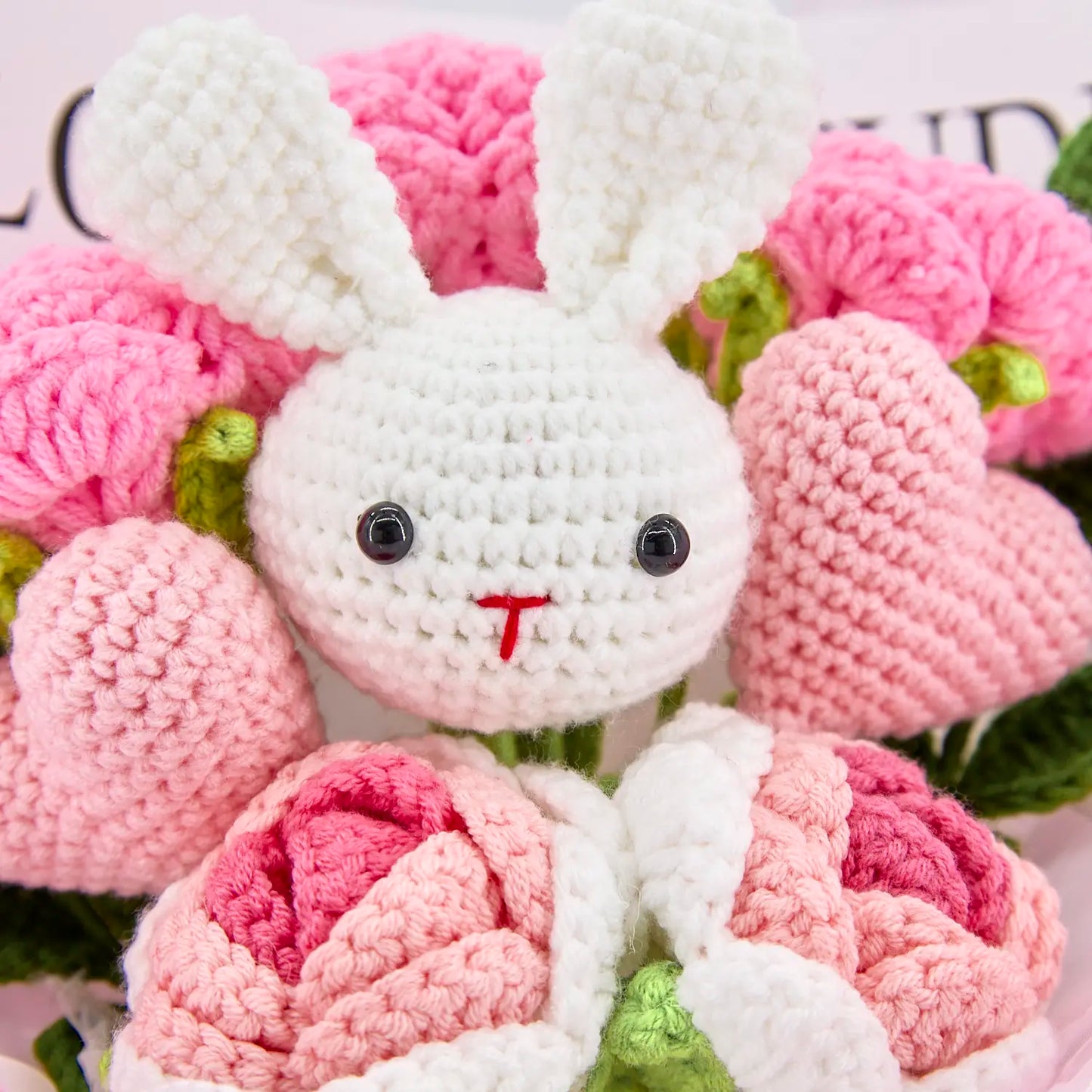 Crochet Bunny & Rose Flower Bouquet