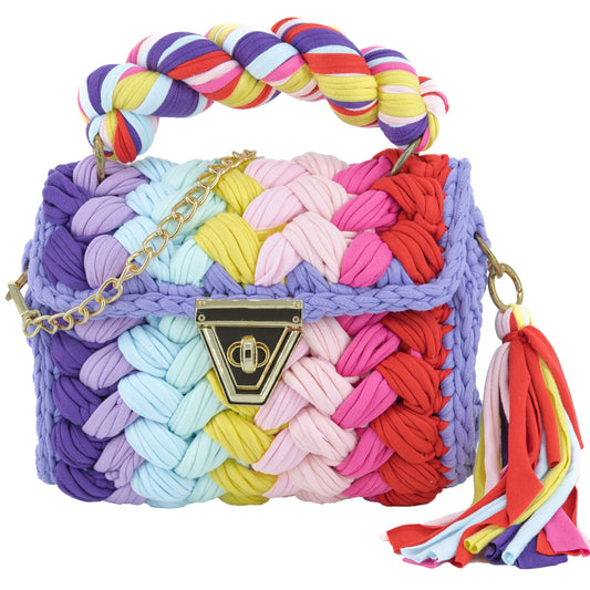 Crochet Handbag with Twist Handle-Red & Pink