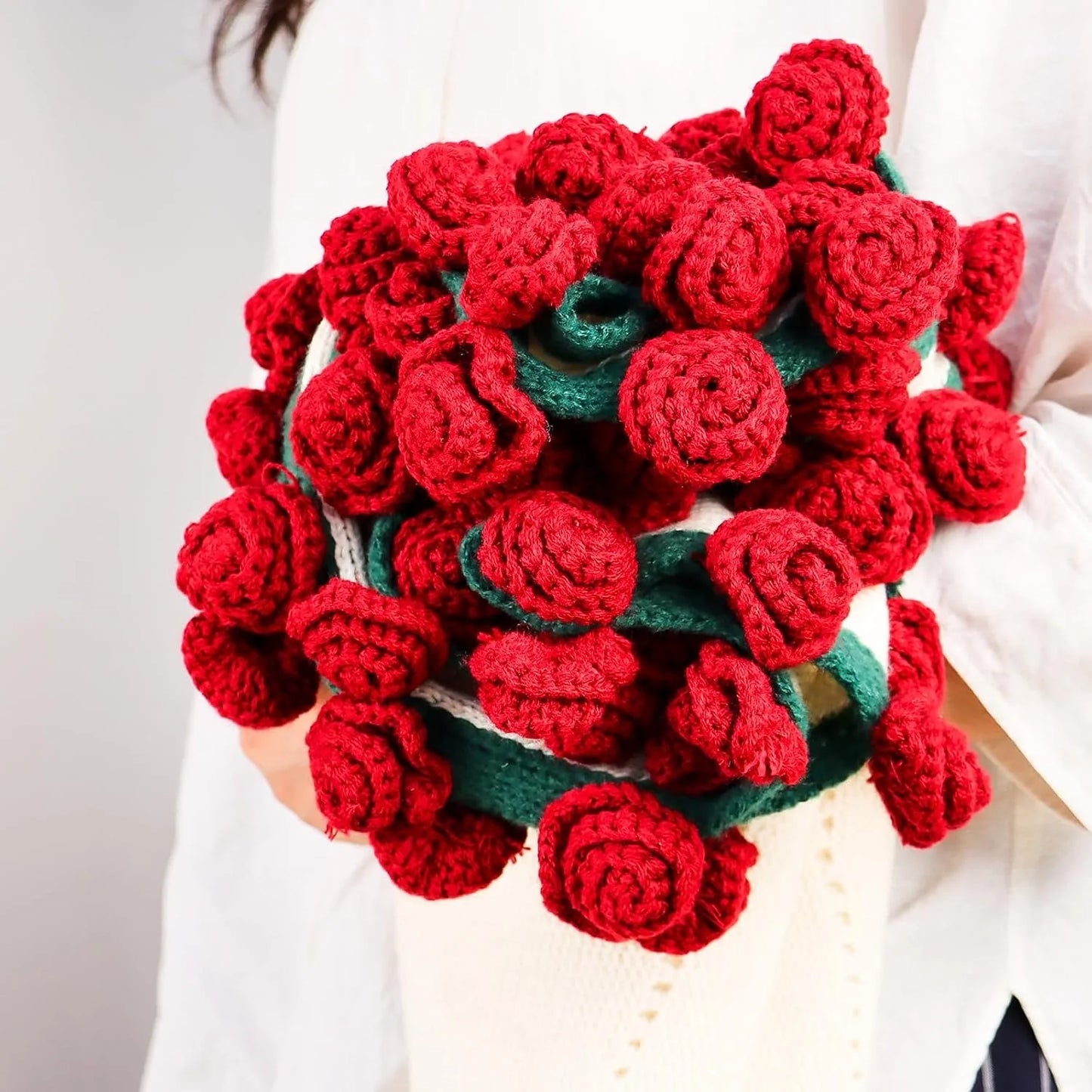 Cashmere Crochet Flower Bouquet Blanket-Red Roses