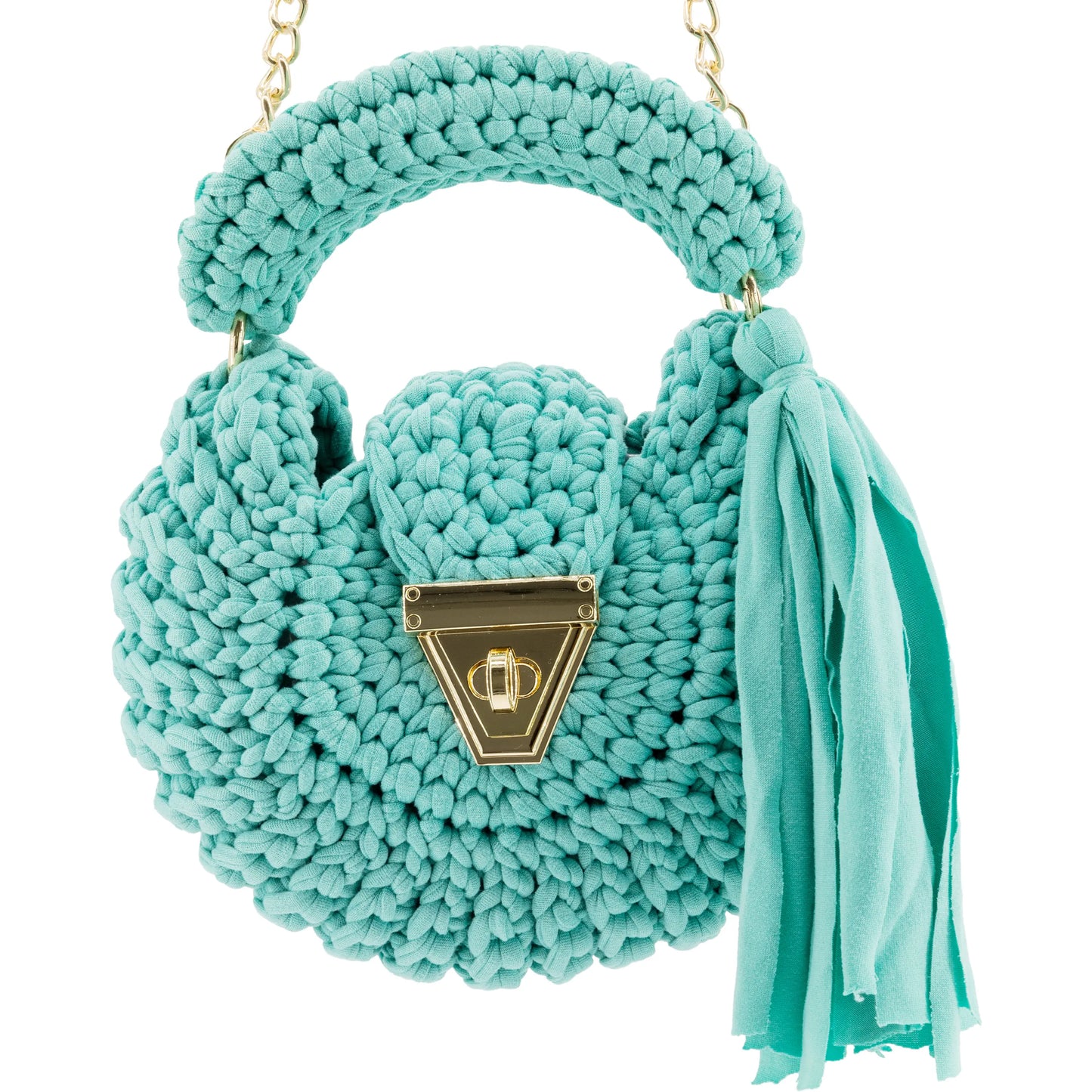 Crochet Round Crossbody Handbag-Blue Green