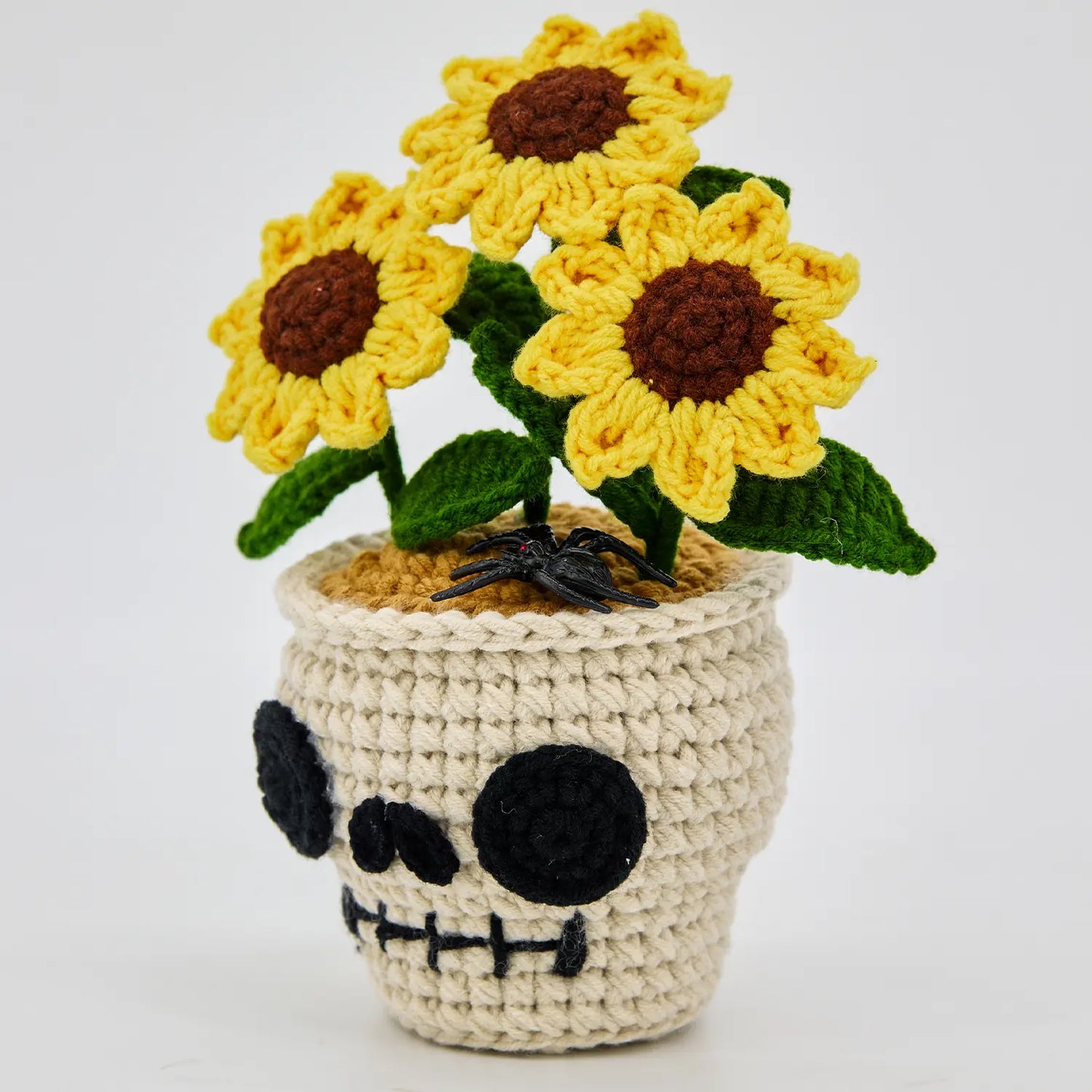 Skull Sunflower Pot with Spider