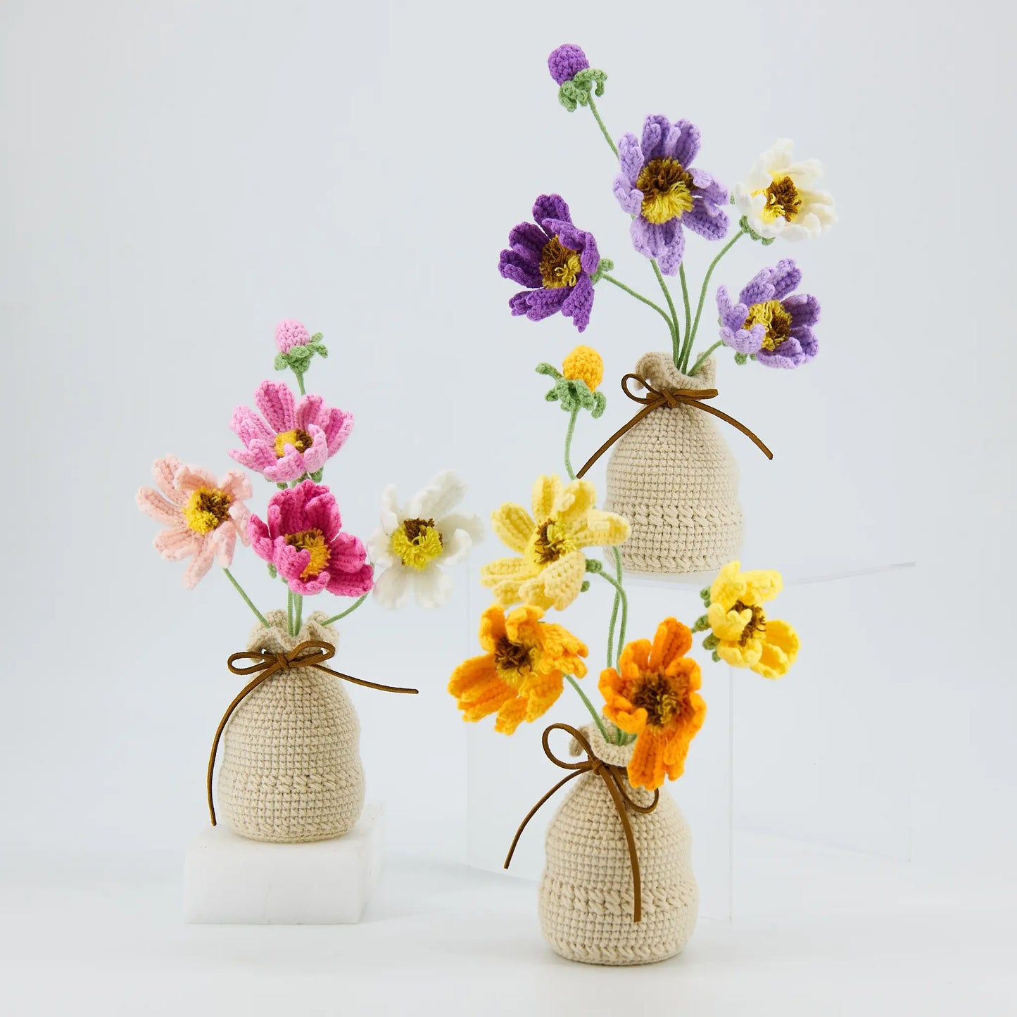 Crochet Flowers in Crochet Vase