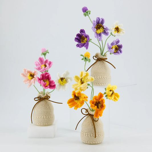 Crochet Flowers in Crochet Vase