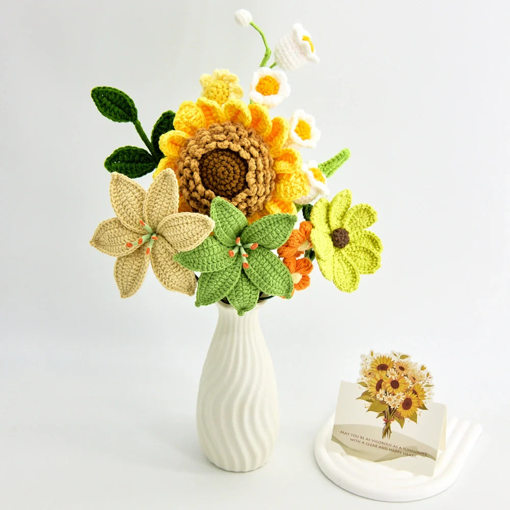 Crochet Sunflower Lily Bouquet with Newspaper Wrapping
