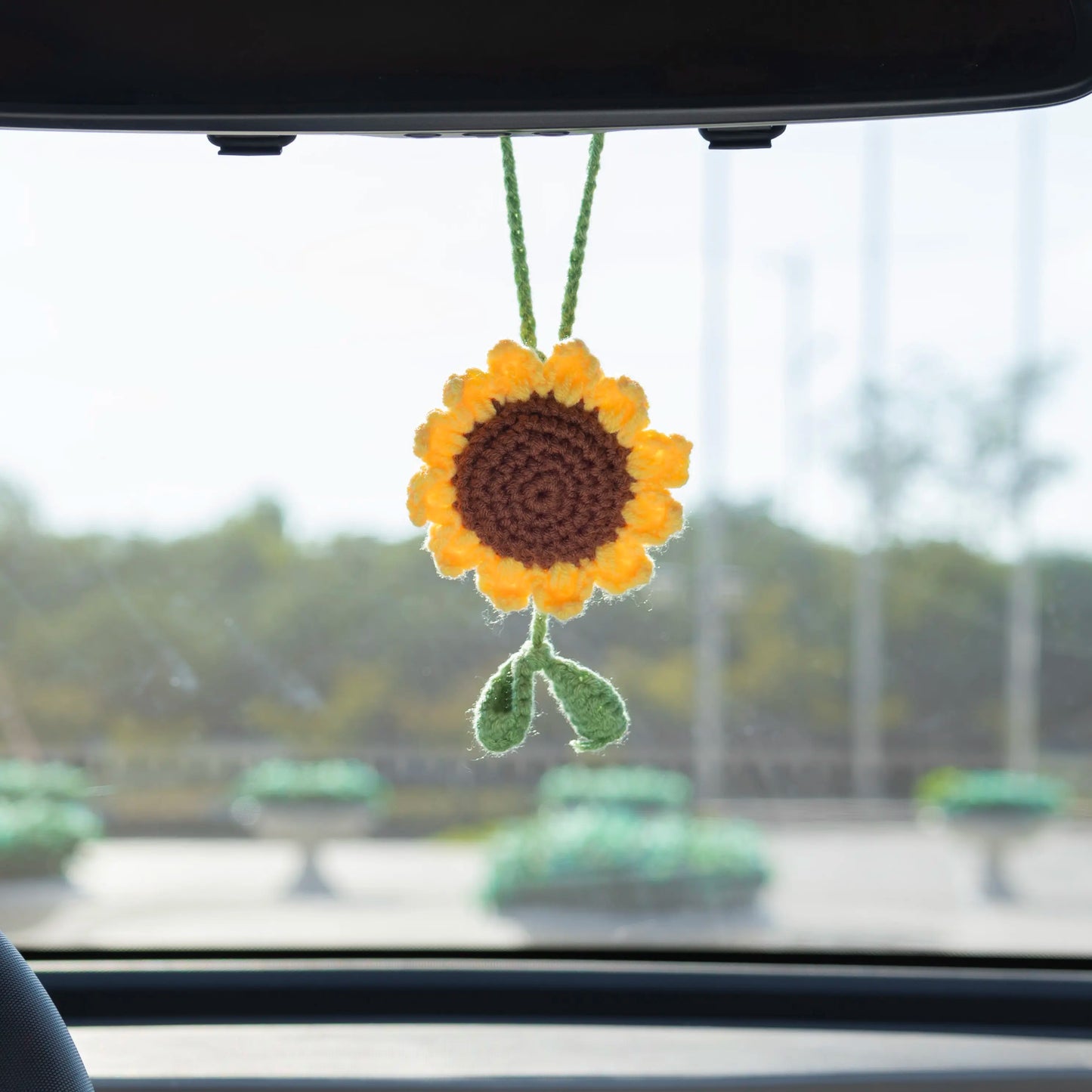 Crochet Sunflower Hanging with Leaves