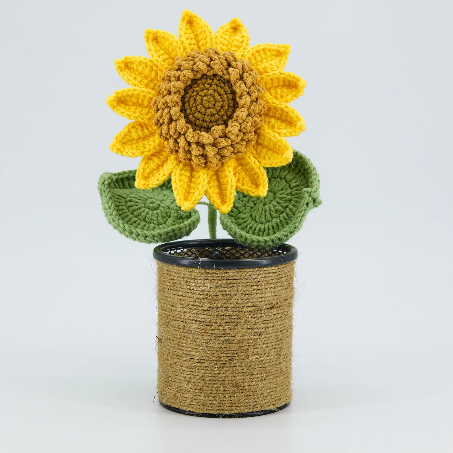 Crochet Sunflower Pen Holder-Brown Pot