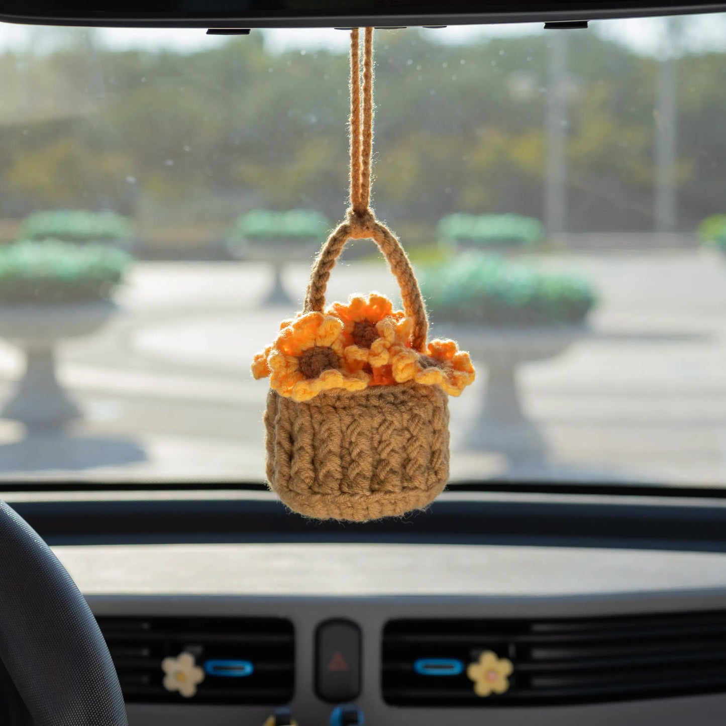 Crochet Sunflower Basket Hanging
