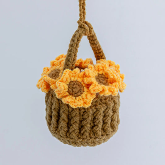 Crochet Sunflower Basket Hanging