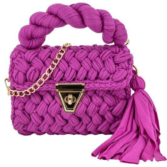 Crochet Handbag with Twist Handle-Violet