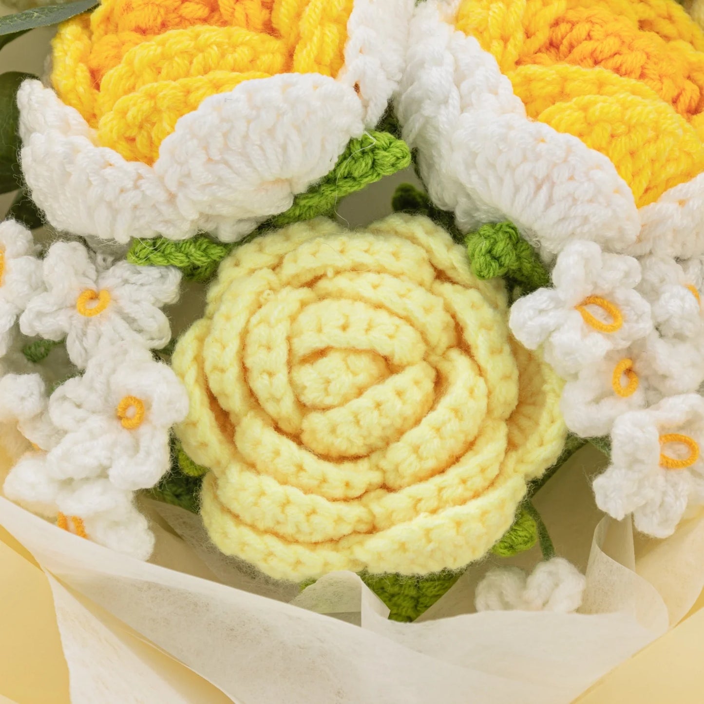 Crochet Yellow Rose Forget-Me-Not Bouquet